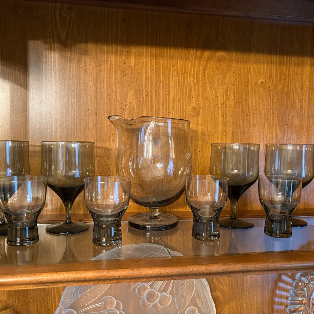 Elegant Holmegaard Smoke Glass Drinkware Set for Dining